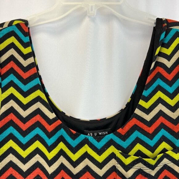 As U Wish Womens A Line Dress Blue Yellow Chevron Print Stretch Short Sleeve M - Picture 3 of 10